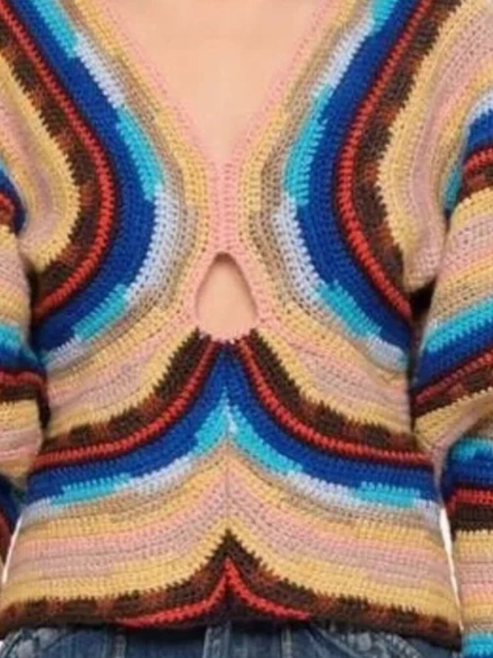 Sea New York Multicolor Stripe Crochet V-Neck Sweater with Cutout - Picture 8 of 12